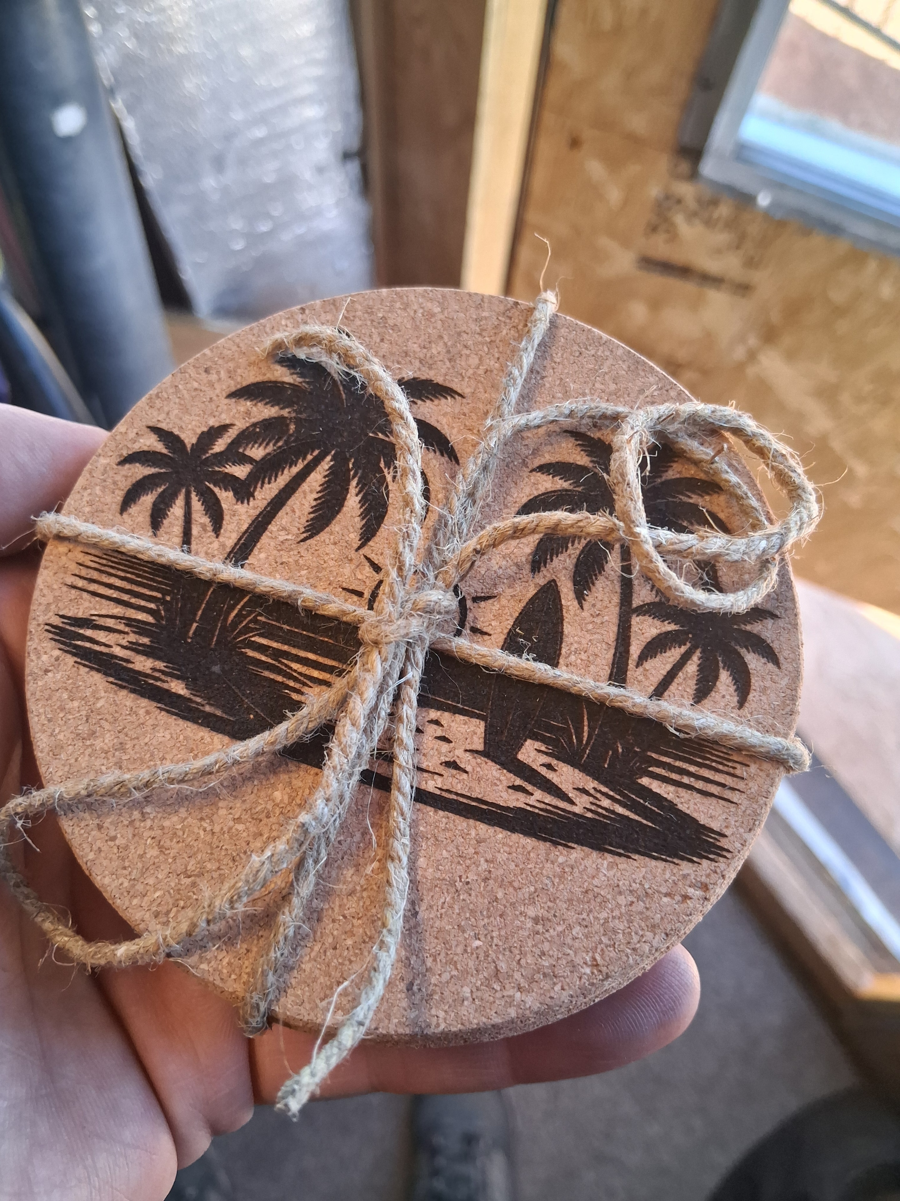 Cork Coasters — Tropical Palm Set
