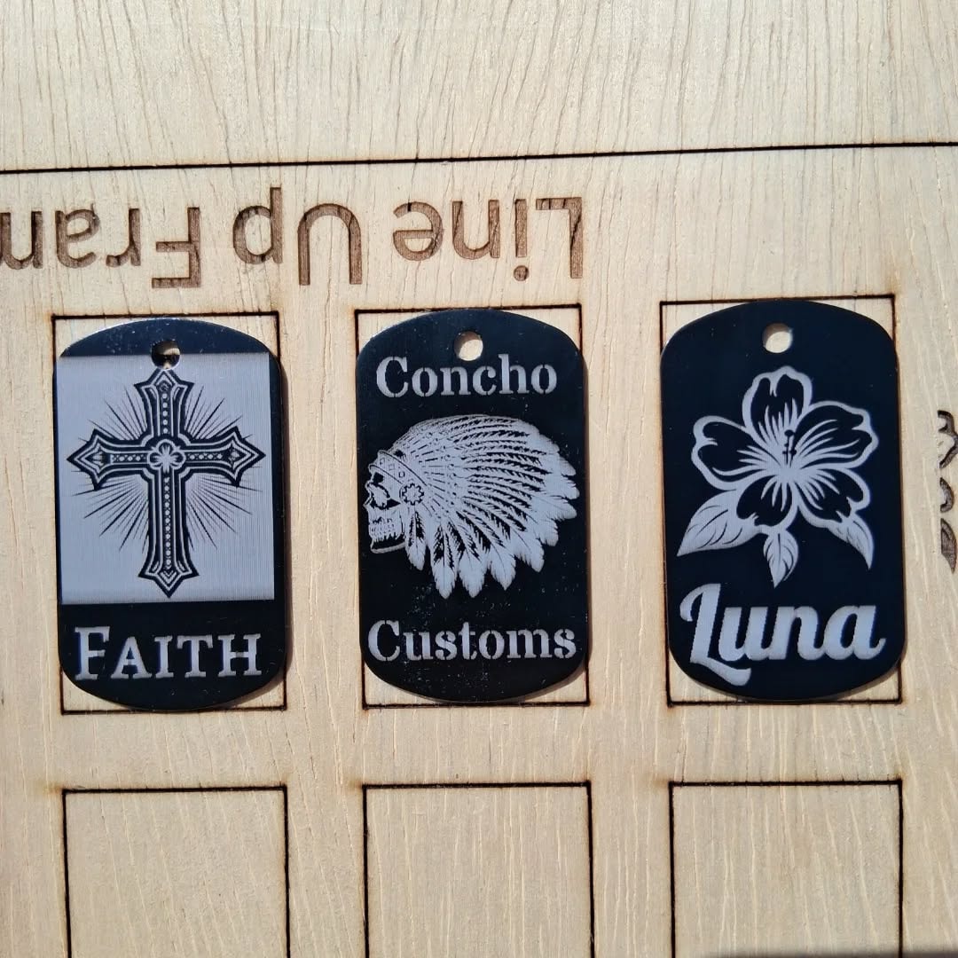 Dog tag sample collection showing variety of shapes and styles