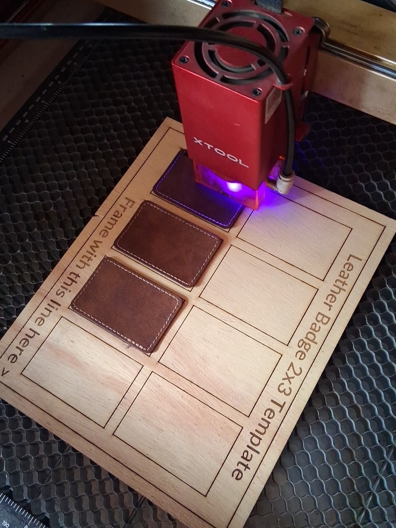 Leather Badge — Laser Engraving in Progress